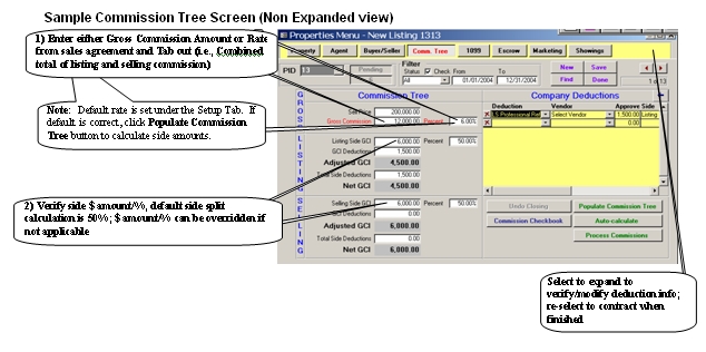 Sample Commission Tree Screen (Non Expanded view)