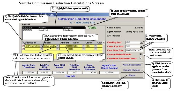 Sample Commission Deduction Calculations Screen
