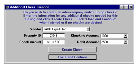 Additional Check Creation Screen