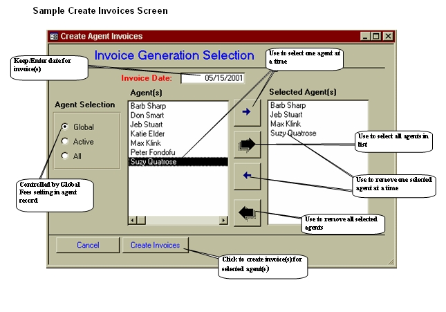 Sample Create Invoices Screen