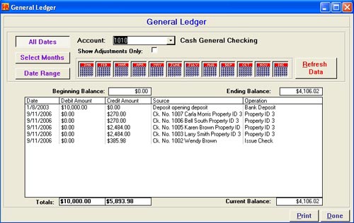 Pro Gold XP General Ledger Screen